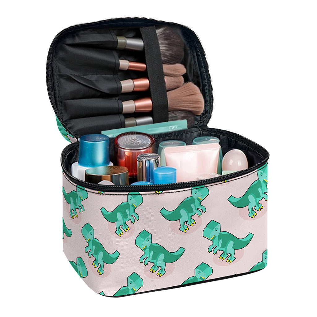 Isometric Tyrannosaurus Pattern Print Travel Makeup Bag