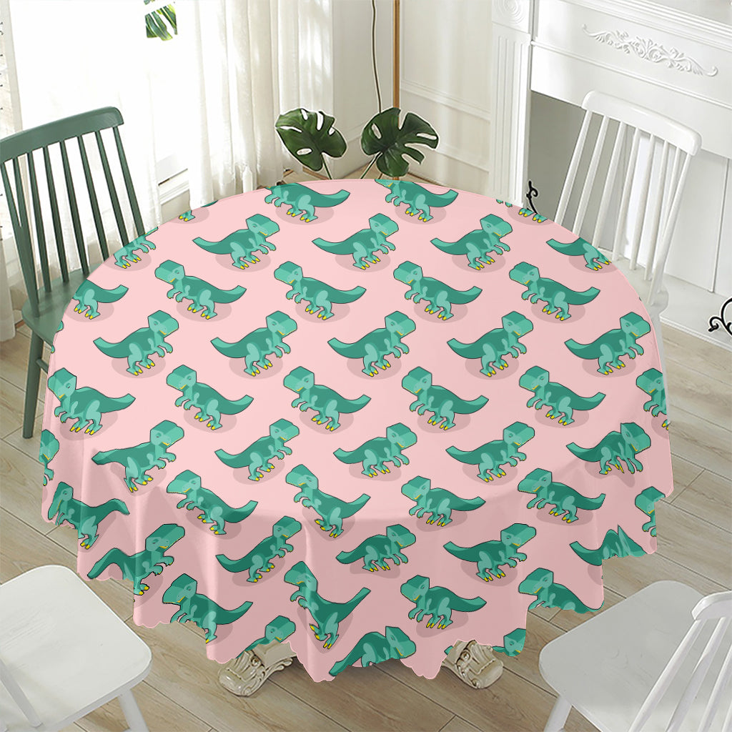 Isometric Tyrannosaurus Pattern Print Waterproof Round Tablecloth