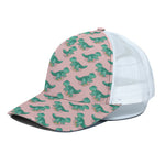 Isometric Tyrannosaurus Pattern Print White Mesh Trucker Cap