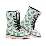 Isometric Tyrannosaurus Pattern Print Winter Boots
