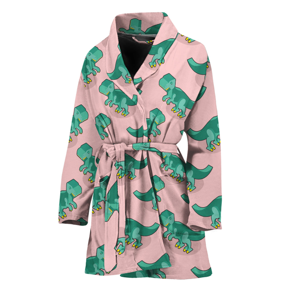 Isometric Tyrannosaurus Pattern Print Women's Bathrobe