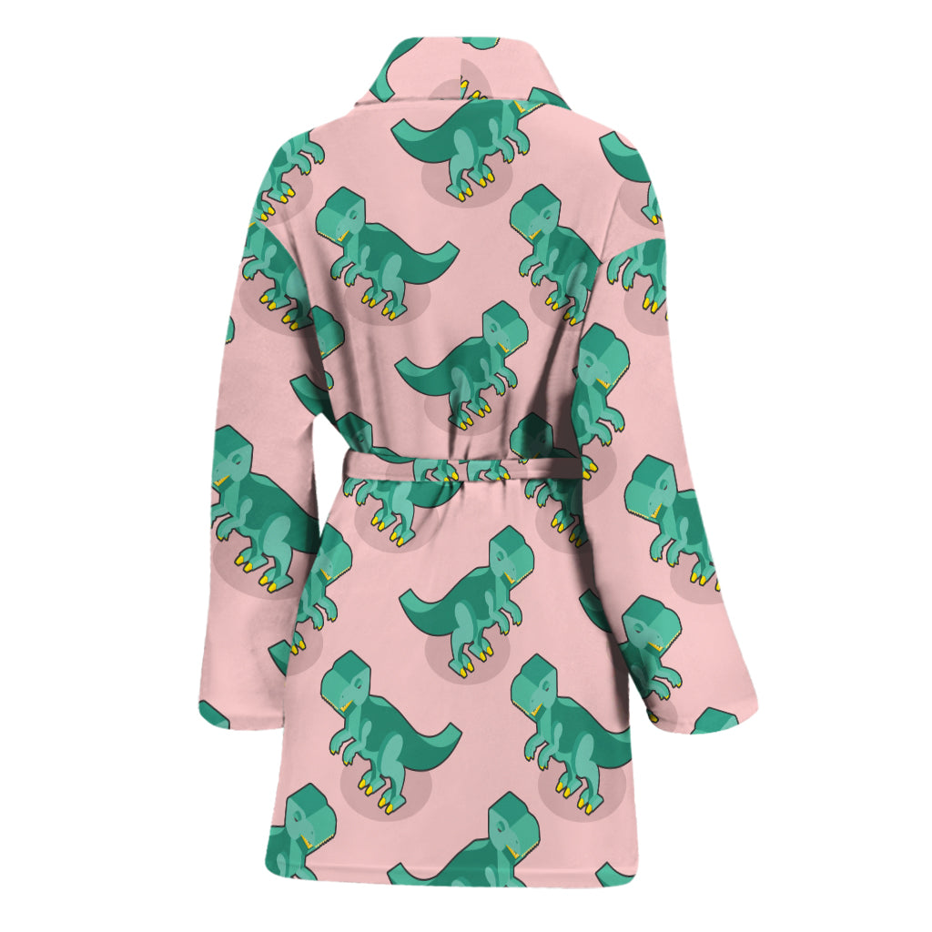Isometric Tyrannosaurus Pattern Print Women's Bathrobe