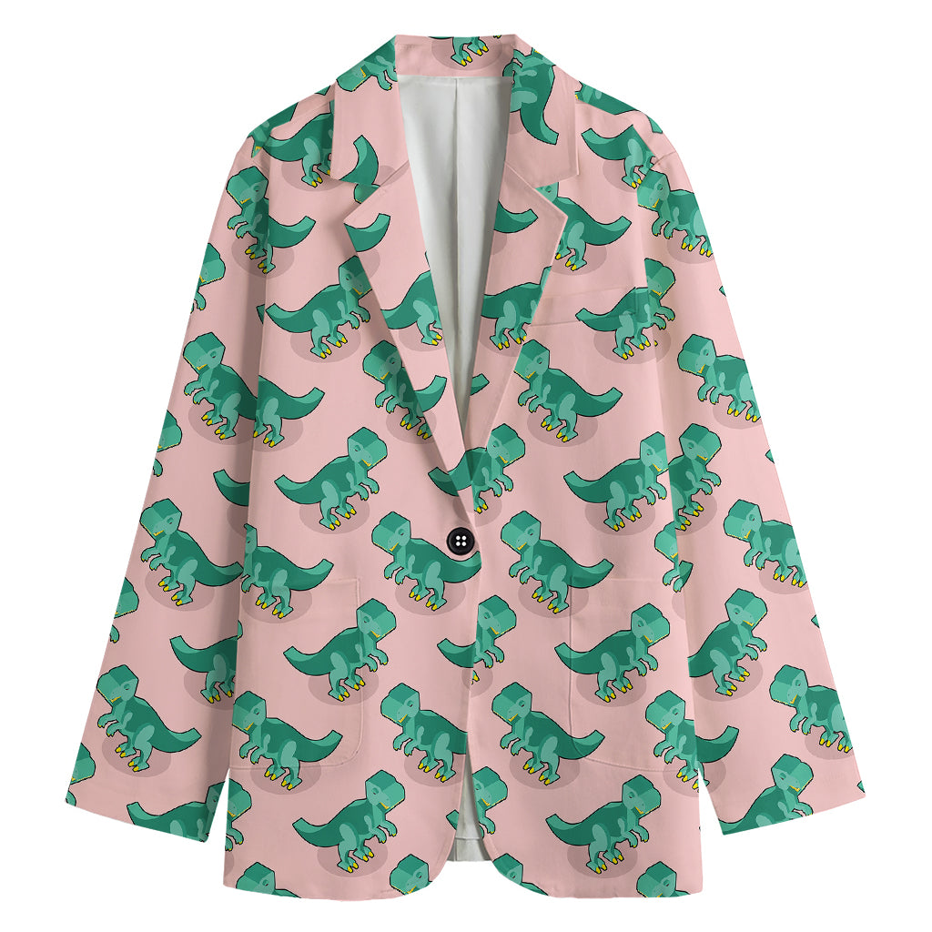 Isometric Tyrannosaurus Pattern Print Women's Blazer
