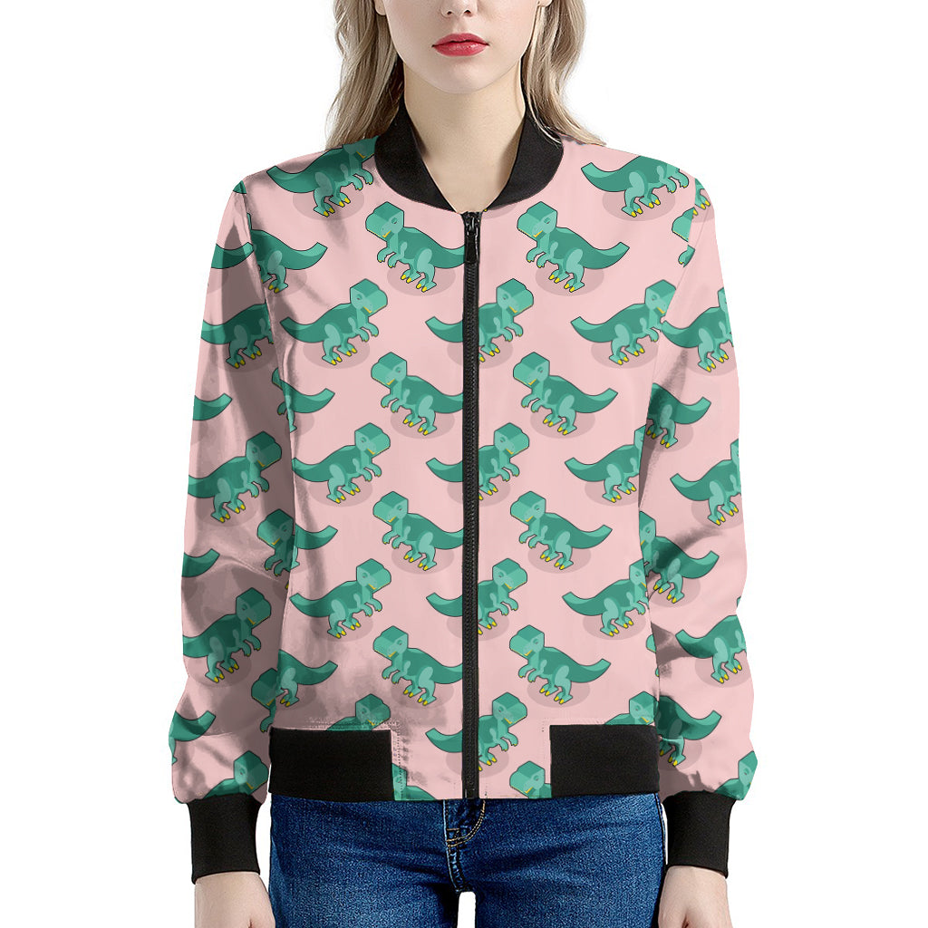 Isometric Tyrannosaurus Pattern Print Women's Bomber Jacket