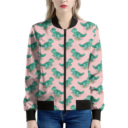 Isometric Tyrannosaurus Pattern Print Women's Bomber Jacket