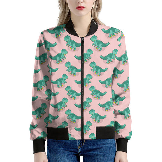 Isometric Tyrannosaurus Pattern Print Women's Bomber Jacket