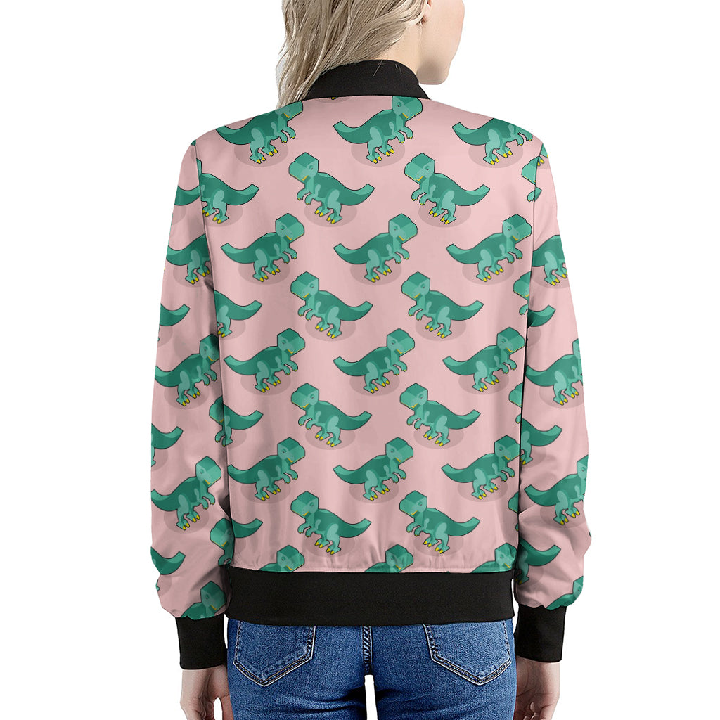 Isometric Tyrannosaurus Pattern Print Women's Bomber Jacket