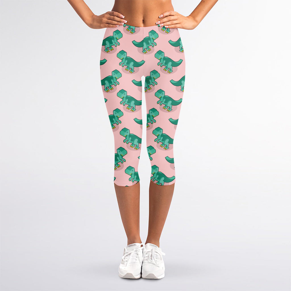 Isometric Tyrannosaurus Pattern Print Women's Capri Leggings