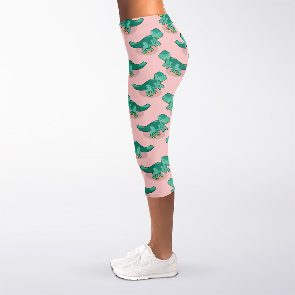 Isometric Tyrannosaurus Pattern Print Women's Capri Leggings
