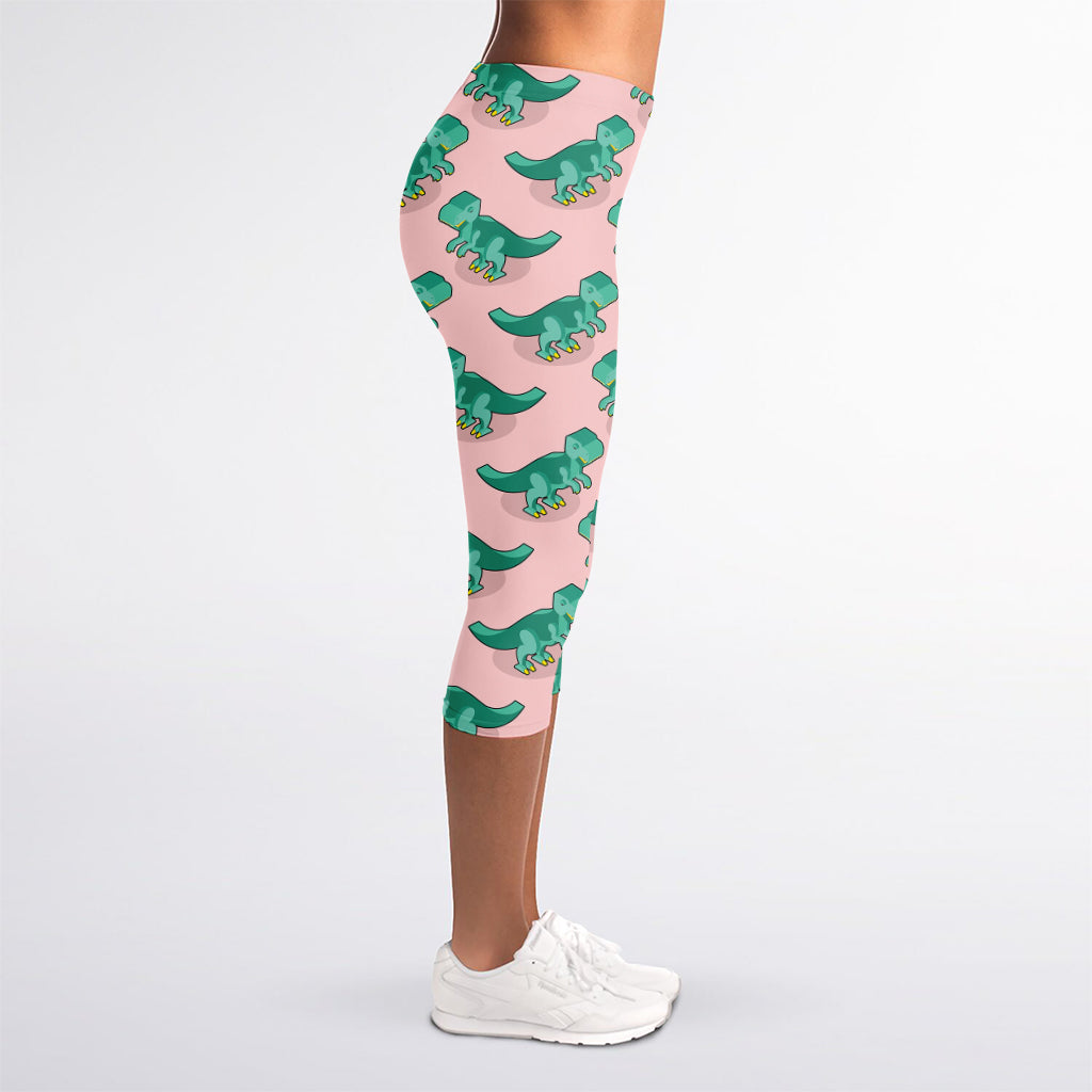 Isometric Tyrannosaurus Pattern Print Women's Capri Leggings