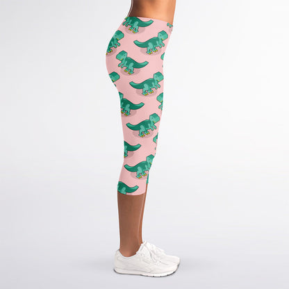 Isometric Tyrannosaurus Pattern Print Women's Capri Leggings