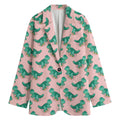 Isometric Tyrannosaurus Pattern Print Women's Cotton Blazer