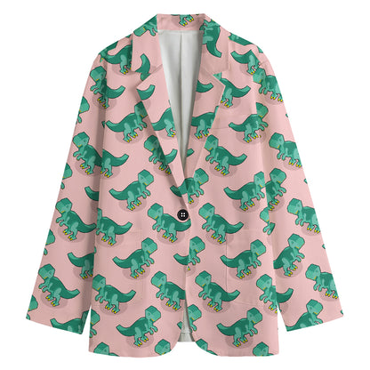 Isometric Tyrannosaurus Pattern Print Women's Cotton Blazer