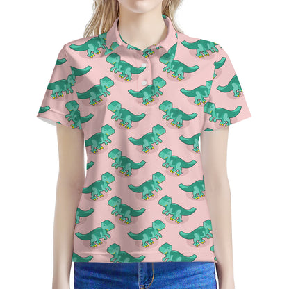 Isometric Tyrannosaurus Pattern Print Women's Polo Shirt