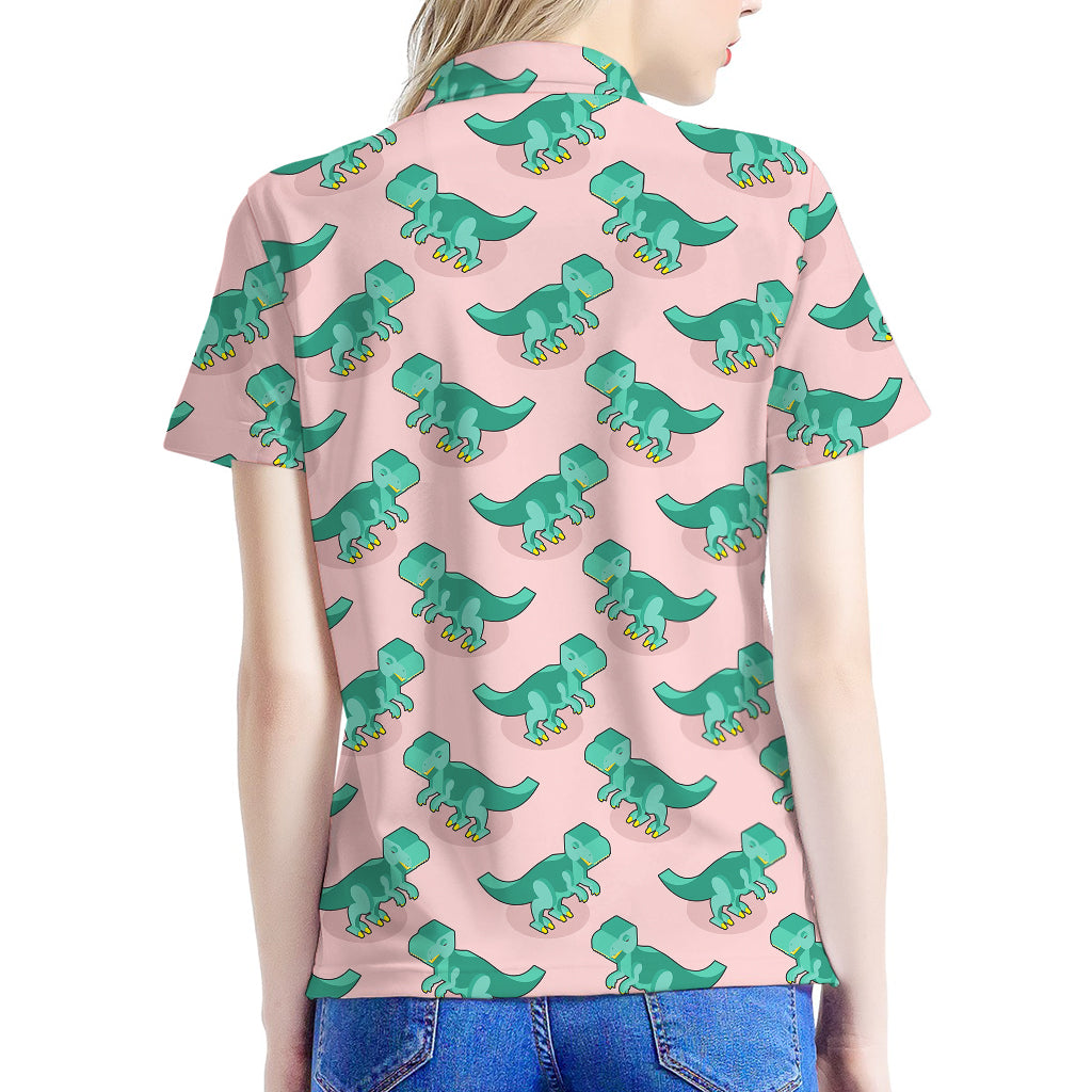 Isometric Tyrannosaurus Pattern Print Women's Polo Shirt