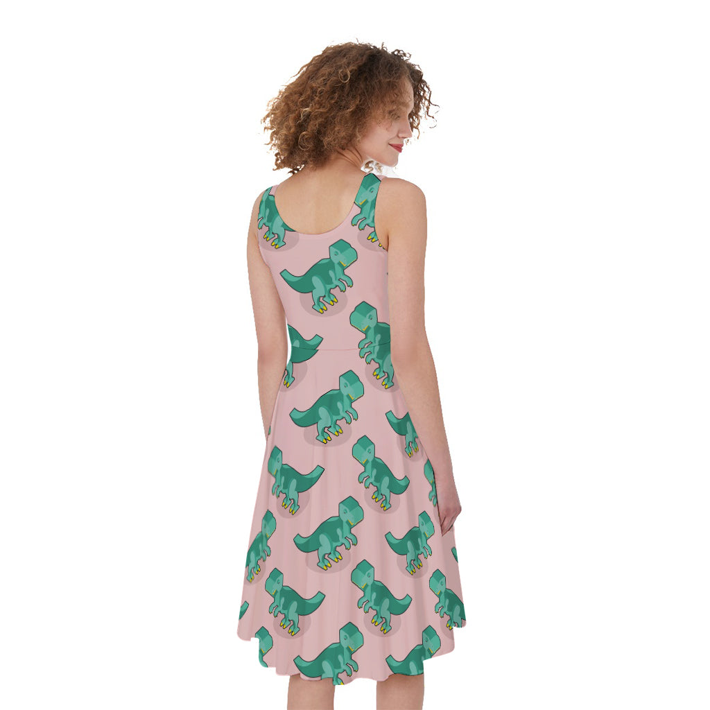 Isometric Tyrannosaurus Pattern Print Women's Sleeveless Dress