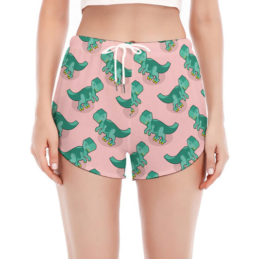 Isometric Tyrannosaurus Pattern Print Women's Split Running Shorts