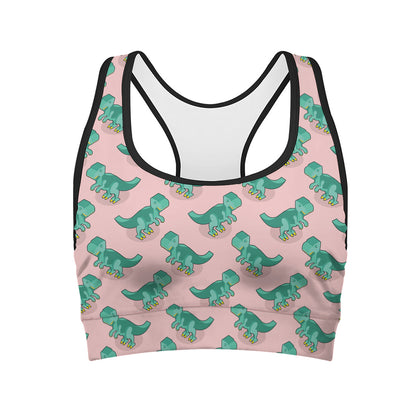 Isometric Tyrannosaurus Pattern Print Women's Sports Bra