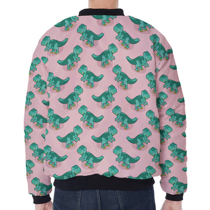 Isometric Tyrannosaurus Pattern Print Zip Sleeve Bomber Jacket