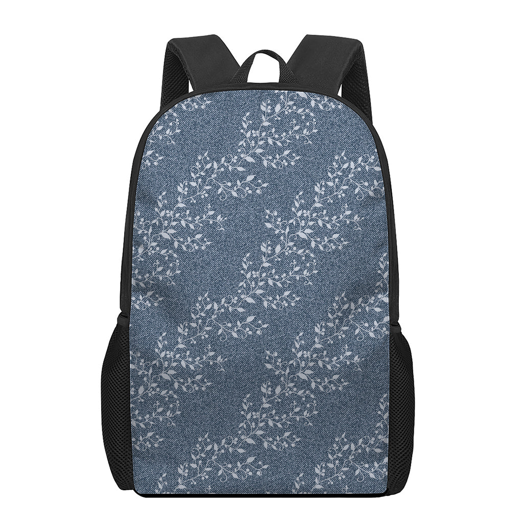 Ivy Flower Denim Jeans Pattern Print 17 Inch Backpack
