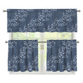 Ivy Flower Denim Jeans Pattern Print 3 Piece Kitchen Curtains