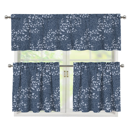 Ivy Flower Denim Jeans Pattern Print 3 Piece Kitchen Curtains