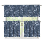 Ivy Flower Denim Jeans Pattern Print 3 Piece Kitchen Curtains