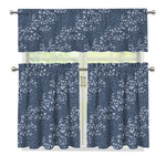 Ivy Flower Denim Jeans Pattern Print 3 Piece Kitchen Curtains