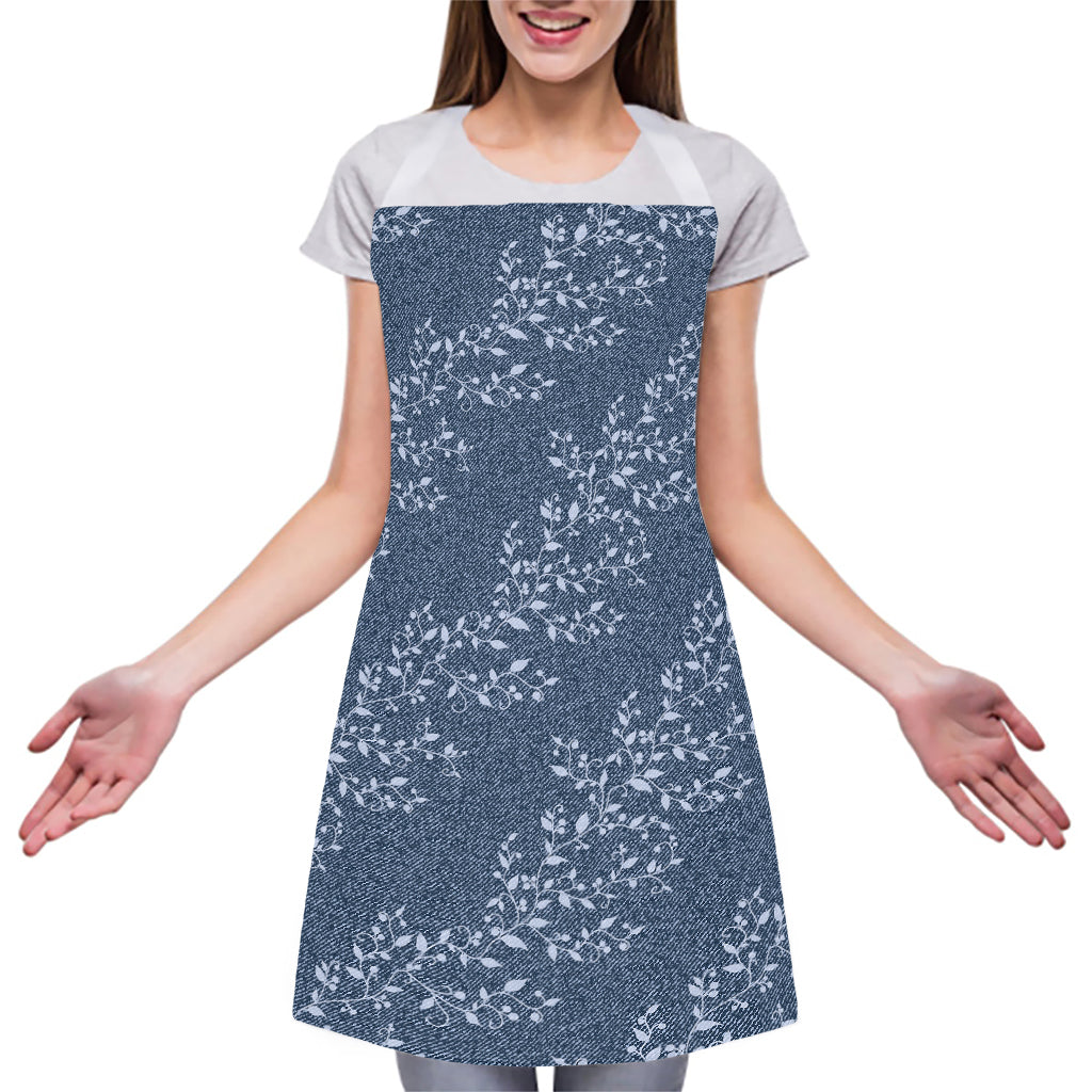 Ivy Flower Denim Jeans Pattern Print Adjustable Apron