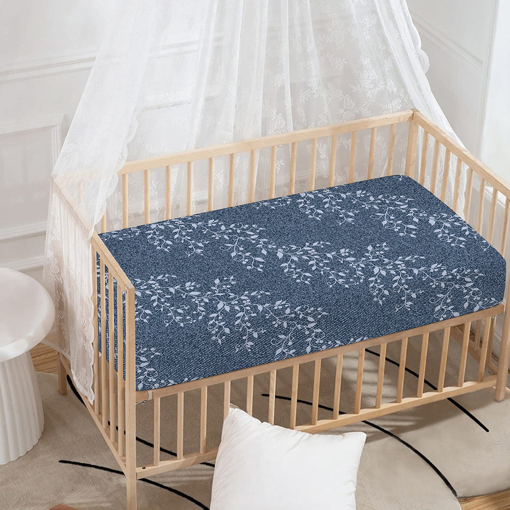 Ivy Flower Denim Jeans Pattern Print Baby Crib Sheet