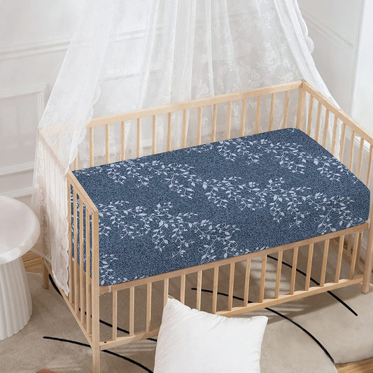 Ivy Flower Denim Jeans Pattern Print Baby Crib Sheet