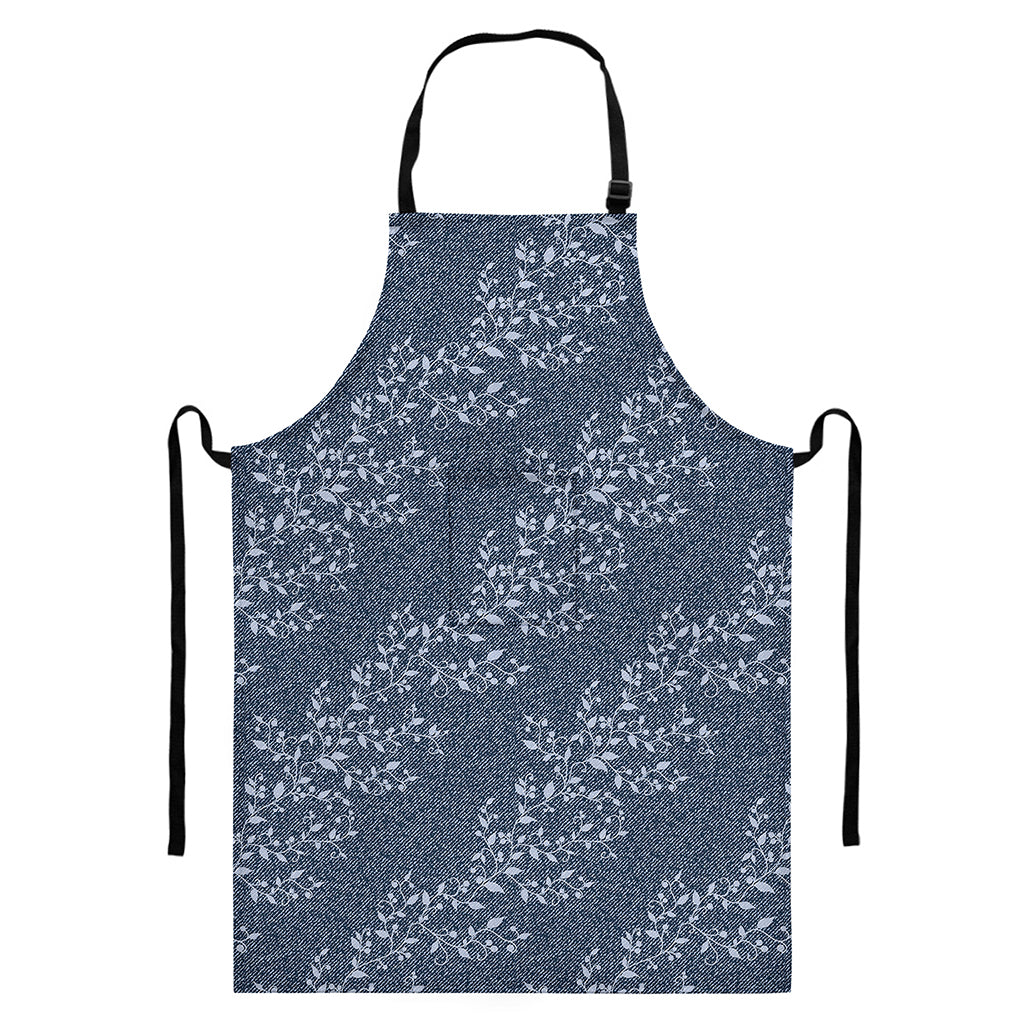 Ivy Flower Denim Jeans Pattern Print Bib Apron With Pocket