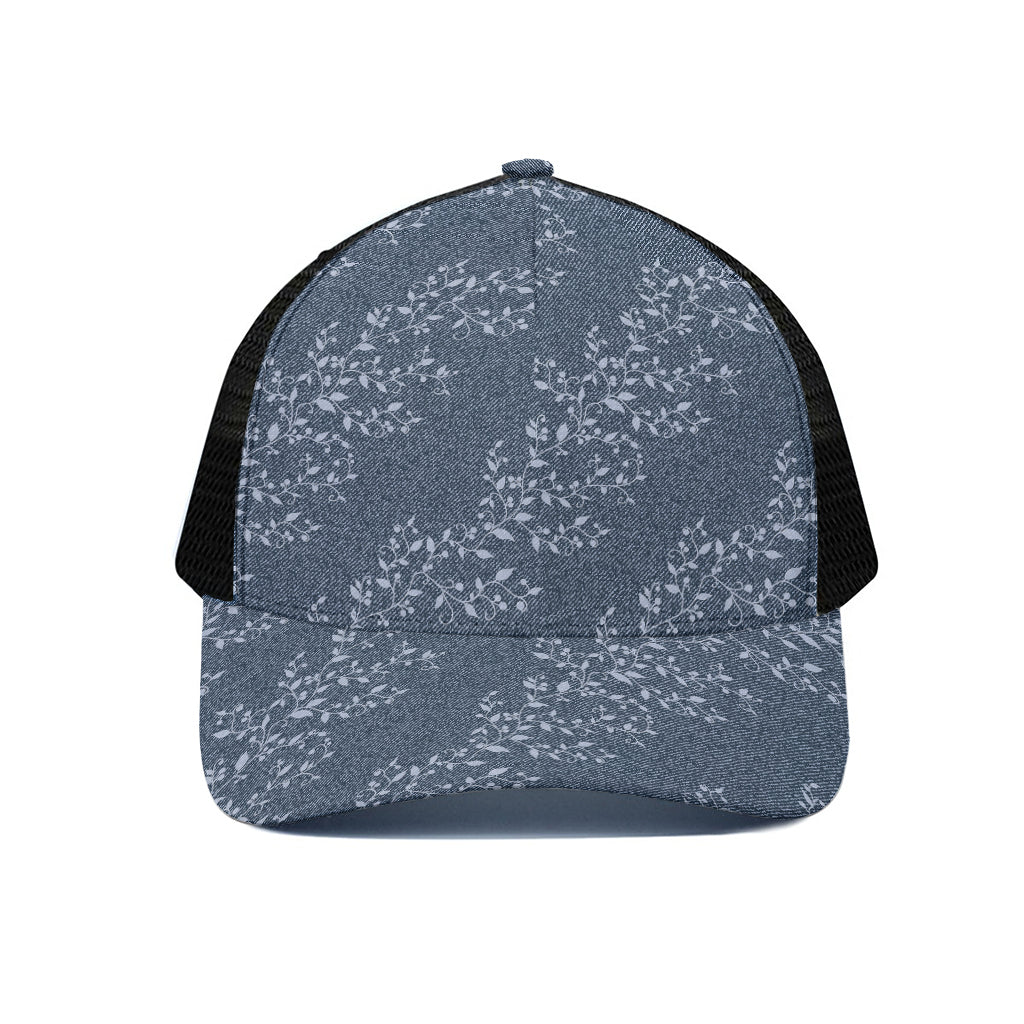 Ivy Flower Denim Jeans Pattern Print Black Mesh Trucker Cap