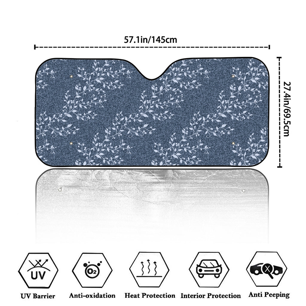 Ivy Flower Denim Jeans Pattern Print Car Windshield Sun Shade