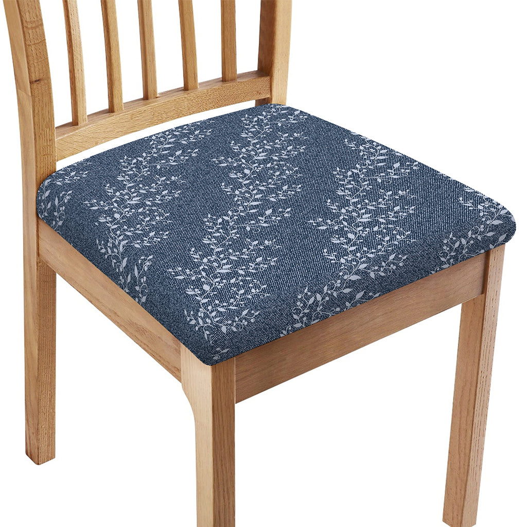 Ivy Flower Denim Jeans Pattern Print Chair Cushion Cover
