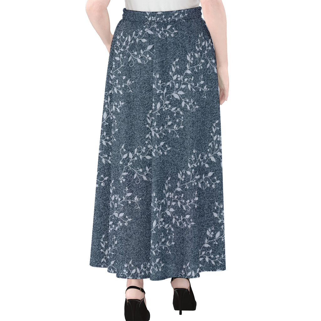 Ivy Flower Denim Jeans Pattern Print Chiffon Maxi Skirt