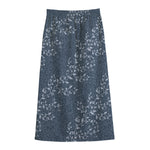 Ivy Flower Denim Jeans Pattern Print Cotton Front Slit Maxi Skirt