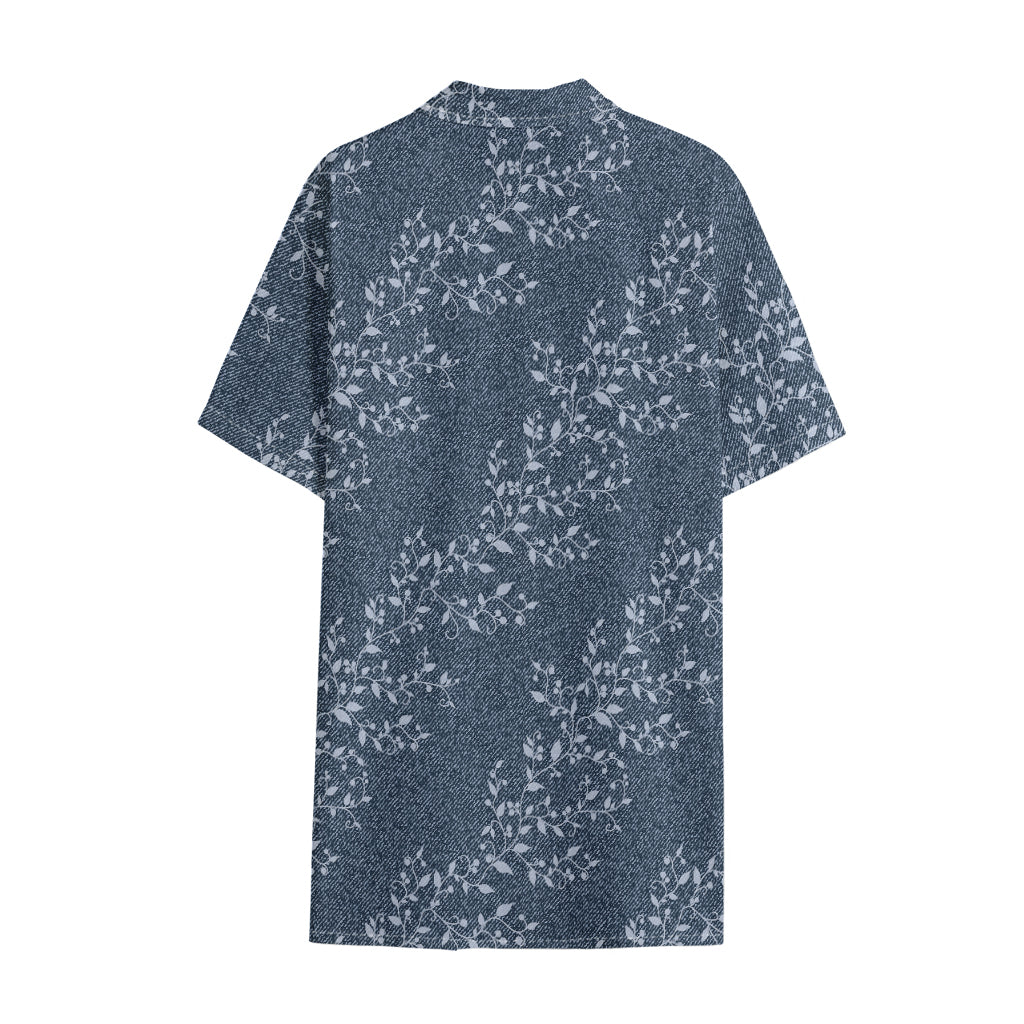 Ivy Flower Denim Jeans Pattern Print Cotton Hawaiian Shirt
