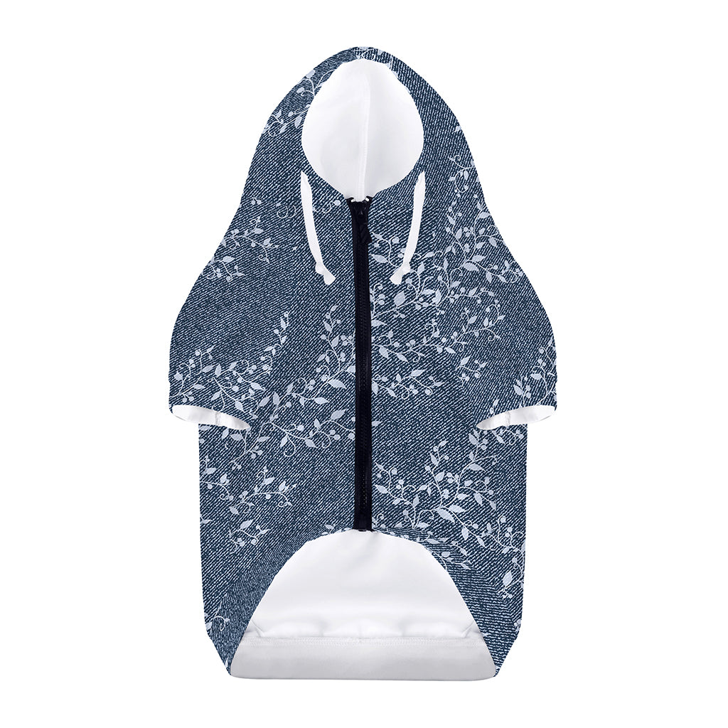 Ivy Flower Denim Jeans Pattern Print Dog Zip Up Hoodie