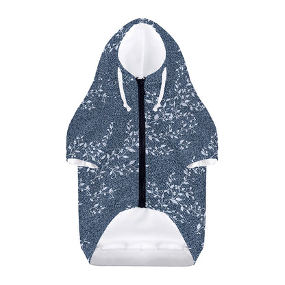 Ivy Flower Denim Jeans Pattern Print Dog Zip Up Hoodie