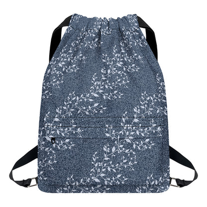 Ivy Flower Denim Jeans Pattern Print Drawstring Backpack