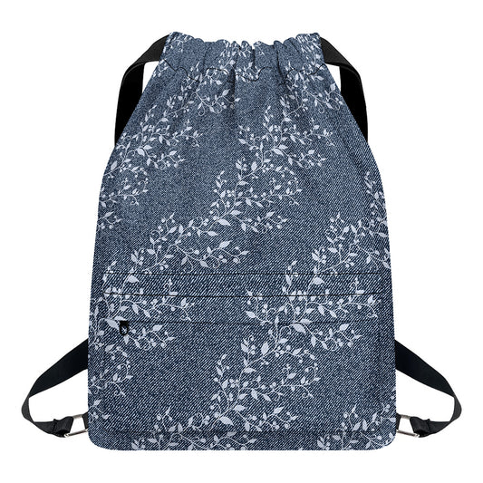 Ivy Flower Denim Jeans Pattern Print Drawstring Backpack