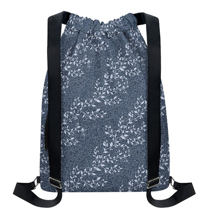 Ivy Flower Denim Jeans Pattern Print Drawstring Backpack