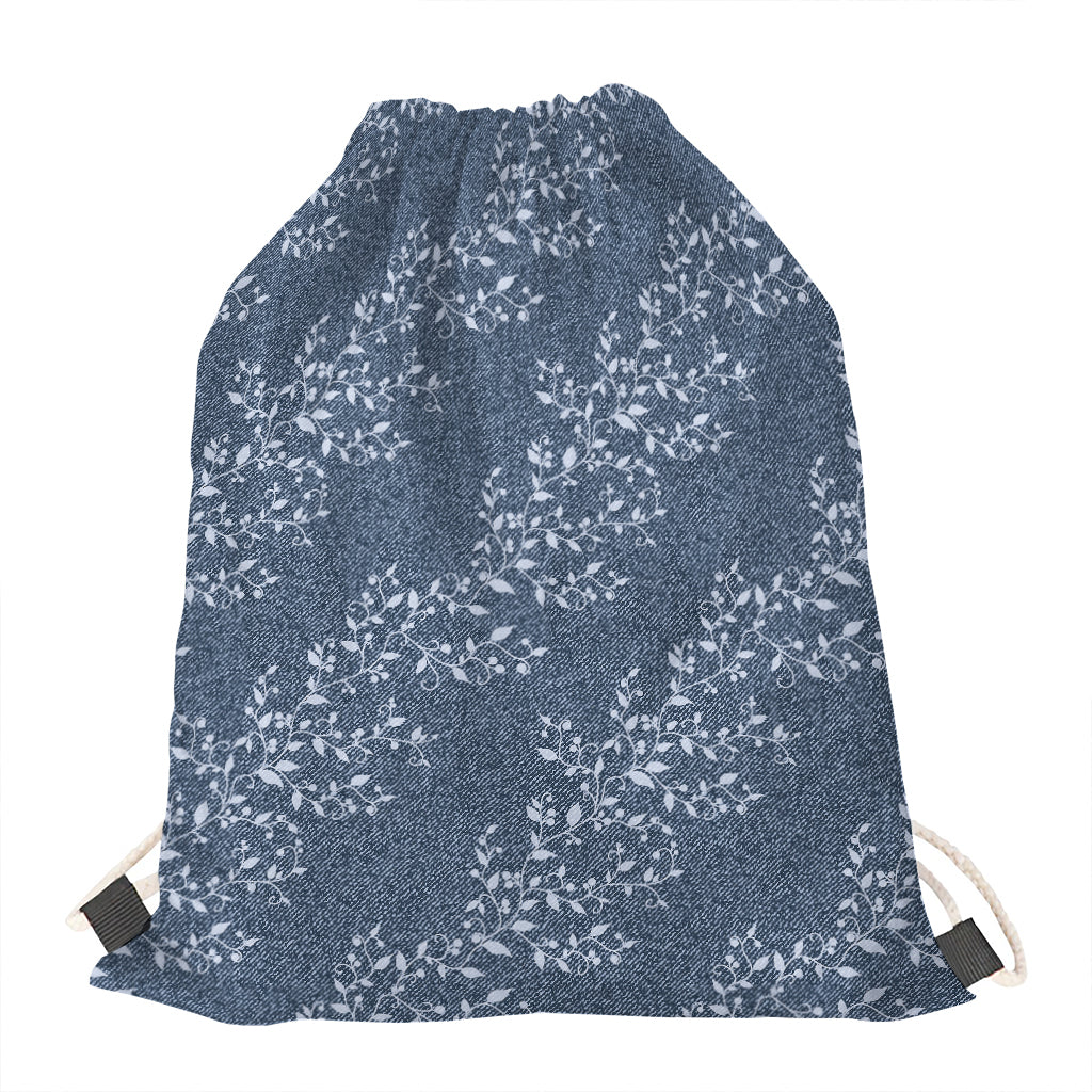 Ivy Flower Denim Jeans Pattern Print Drawstring Bag