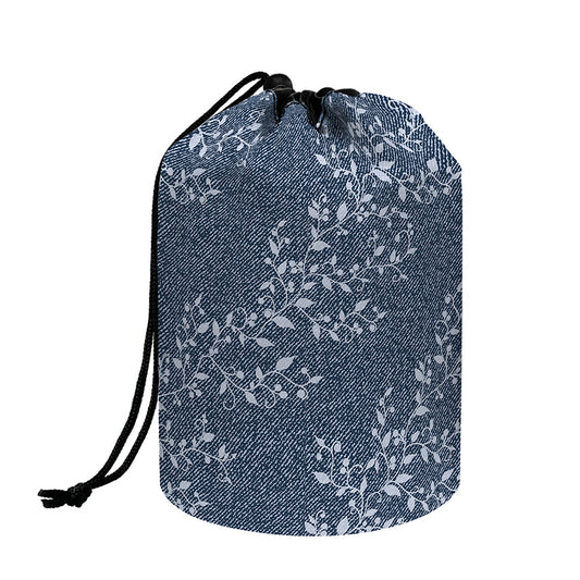 Ivy Flower Denim Jeans Pattern Print Drawstring Makeup Bag