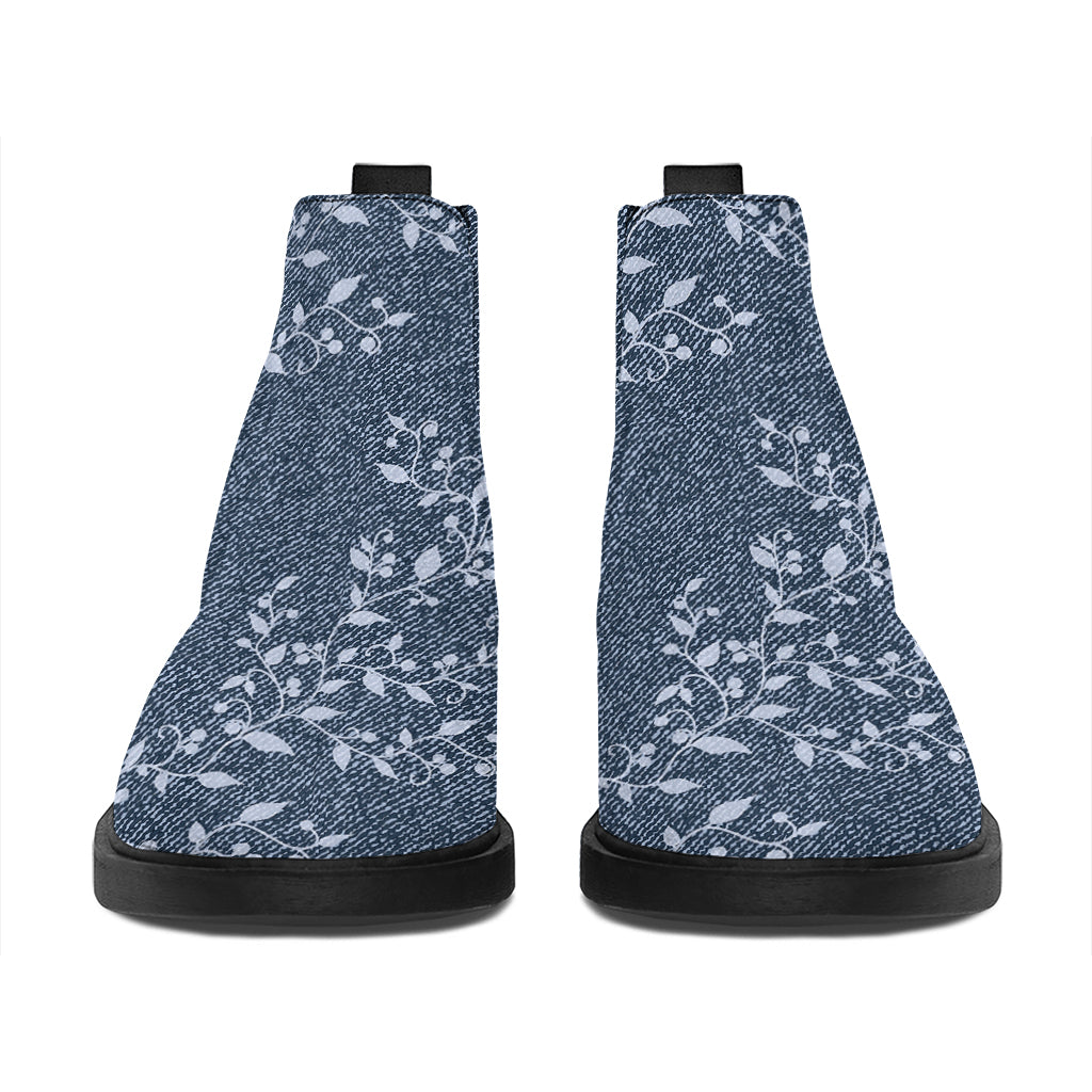 Ivy Flower Denim Jeans Pattern Print Flat Ankle Boots