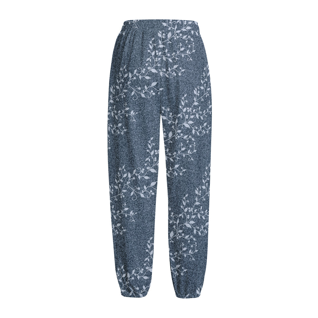 Ivy Flower Denim Jeans Pattern Print Fleece Lined Knit Pants