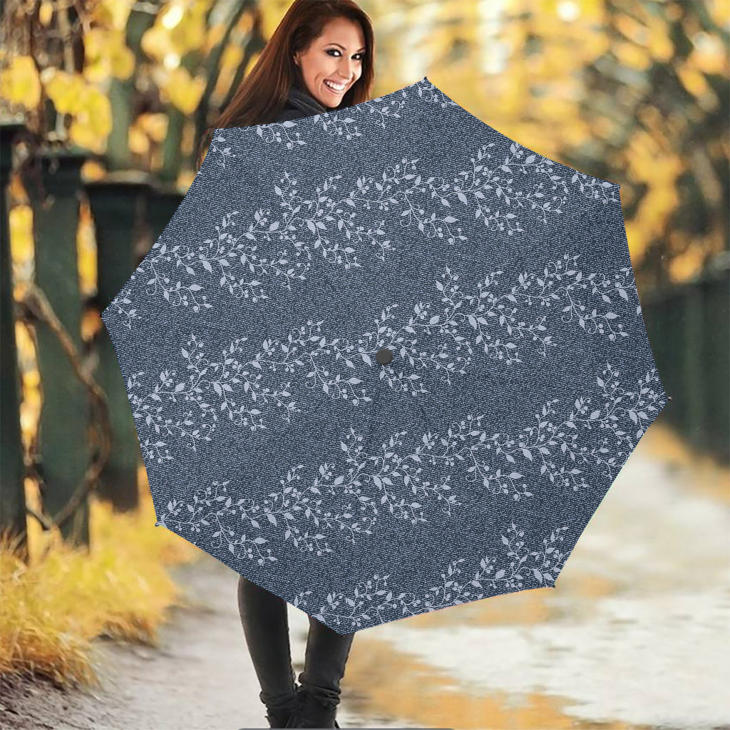 Ivy Flower Denim Jeans Pattern Print Foldable Umbrella