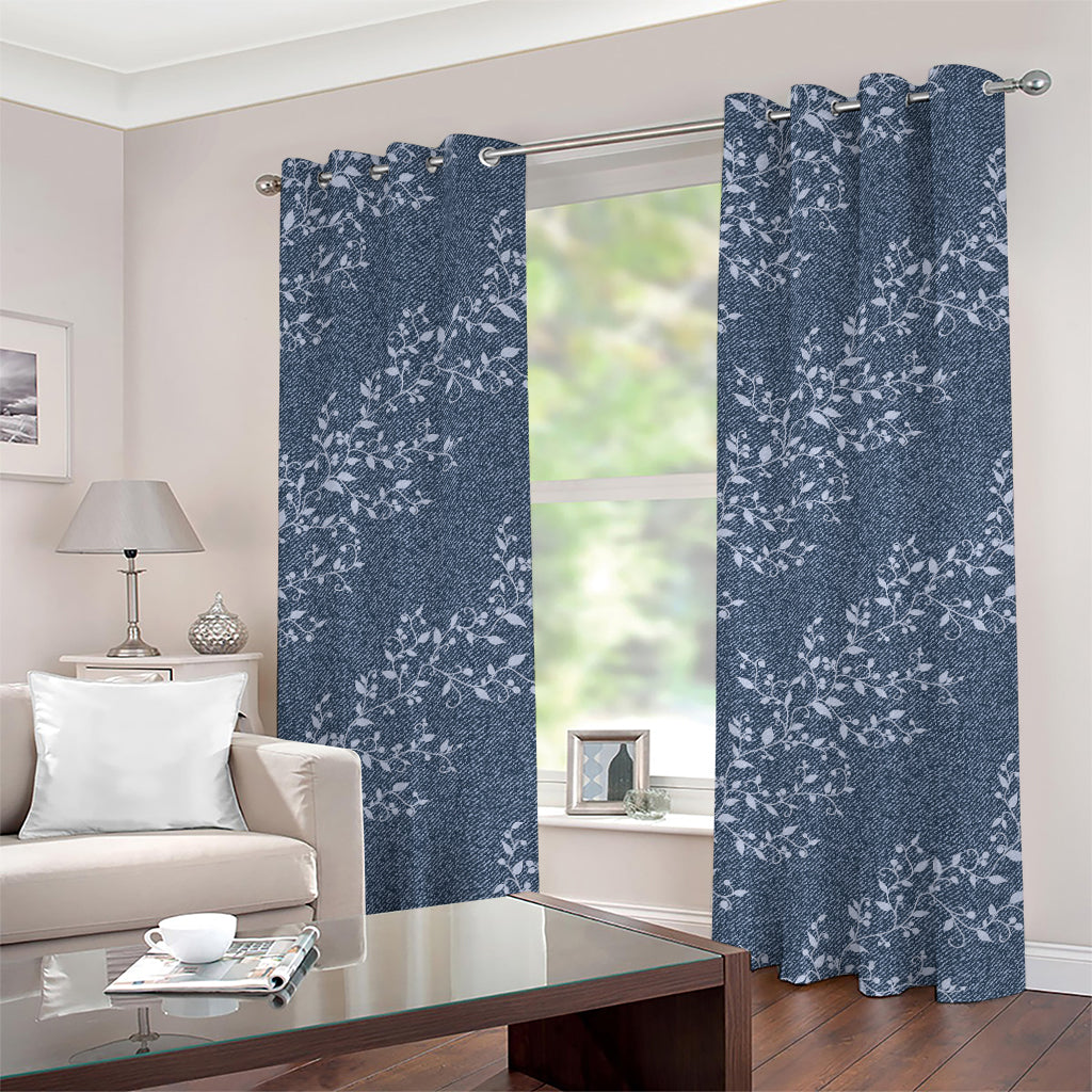 Ivy Flower Denim Jeans Pattern Print Grommet Curtains