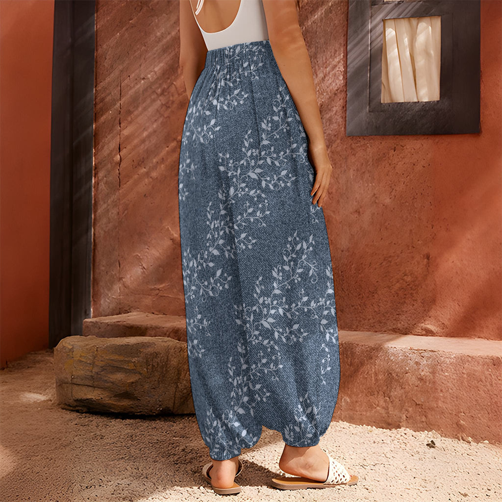 Ivy Flower Denim Jeans Pattern Print Harem Pants